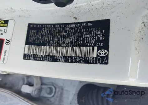 2017 Toyota Corolla L from USA, damaged, VIN 5YFBURHE8HP722609